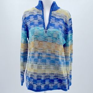 Marcazzani Womens Colorful Knit Front Zipper Pullover Sweater Size Medium